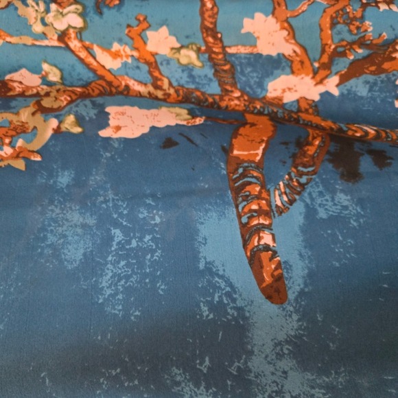 Van Gogh Almond Blossom Silk Scarf Blue Floral Art Wrap Luxury Gift main image 3